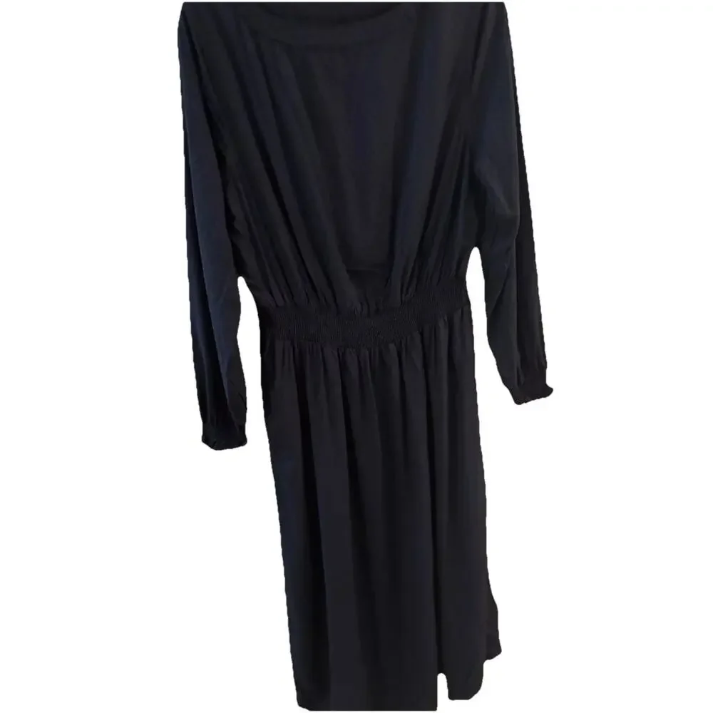Croft And Barrow Black Dress Large Midi Long Sleeve Rayon Career Professional